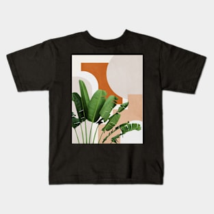 Abstract shapes art, Tropical banana leaves, Mid century modern art Kids T-Shirt